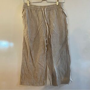 BeachLunchLounge linen blend tan neutral striped wide leg pants small